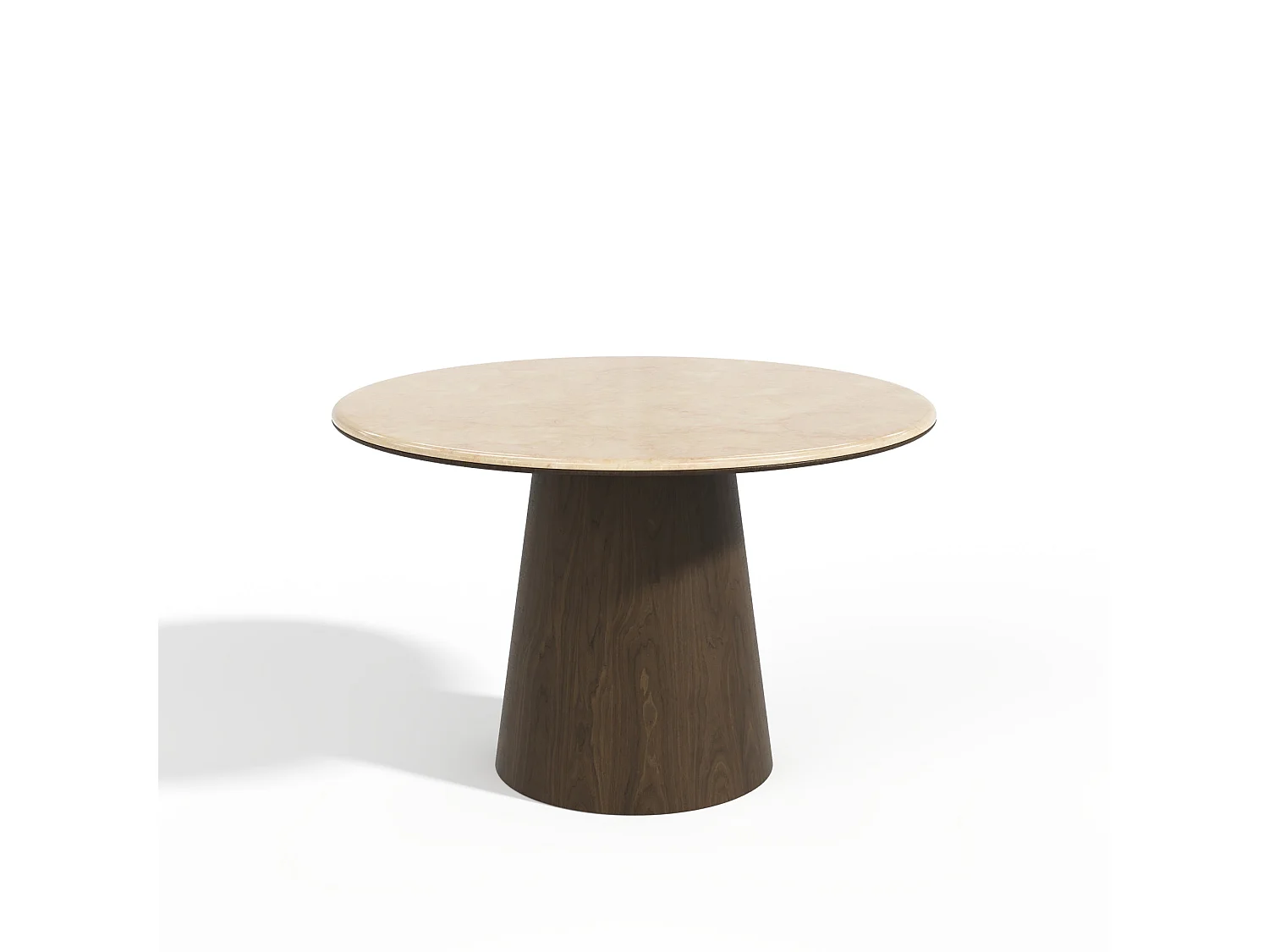 Table à manger VERO en bois contreplaqué et marbre marbre beige et noyer foncé 120x120cm