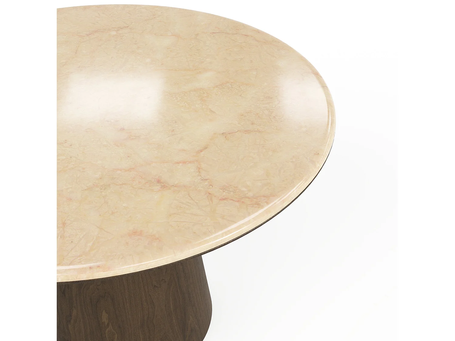 Table à manger VERO en bois contreplaqué et marbre marbre beige et noyer foncé 120x120cm