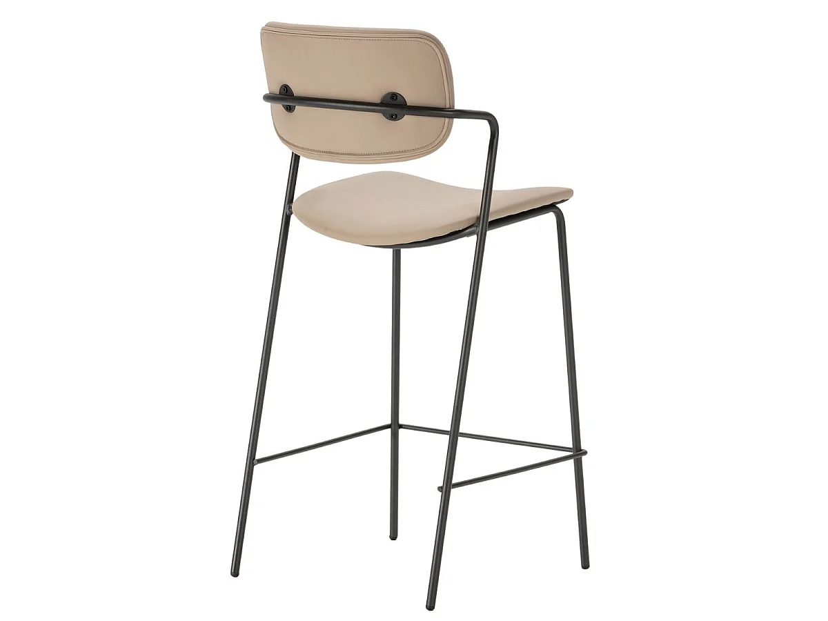 Lot de 4 tabourets de bar structure métal noir assise et dossier en PU gris bleuté - AKIMA