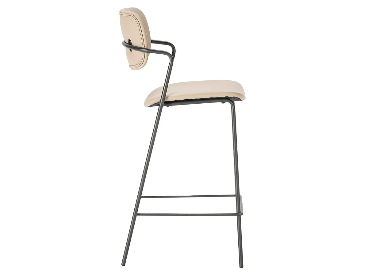 Lot de 4 tabourets de bar structure métal noir assise et dossier en PU gris bleuté - AKIMA