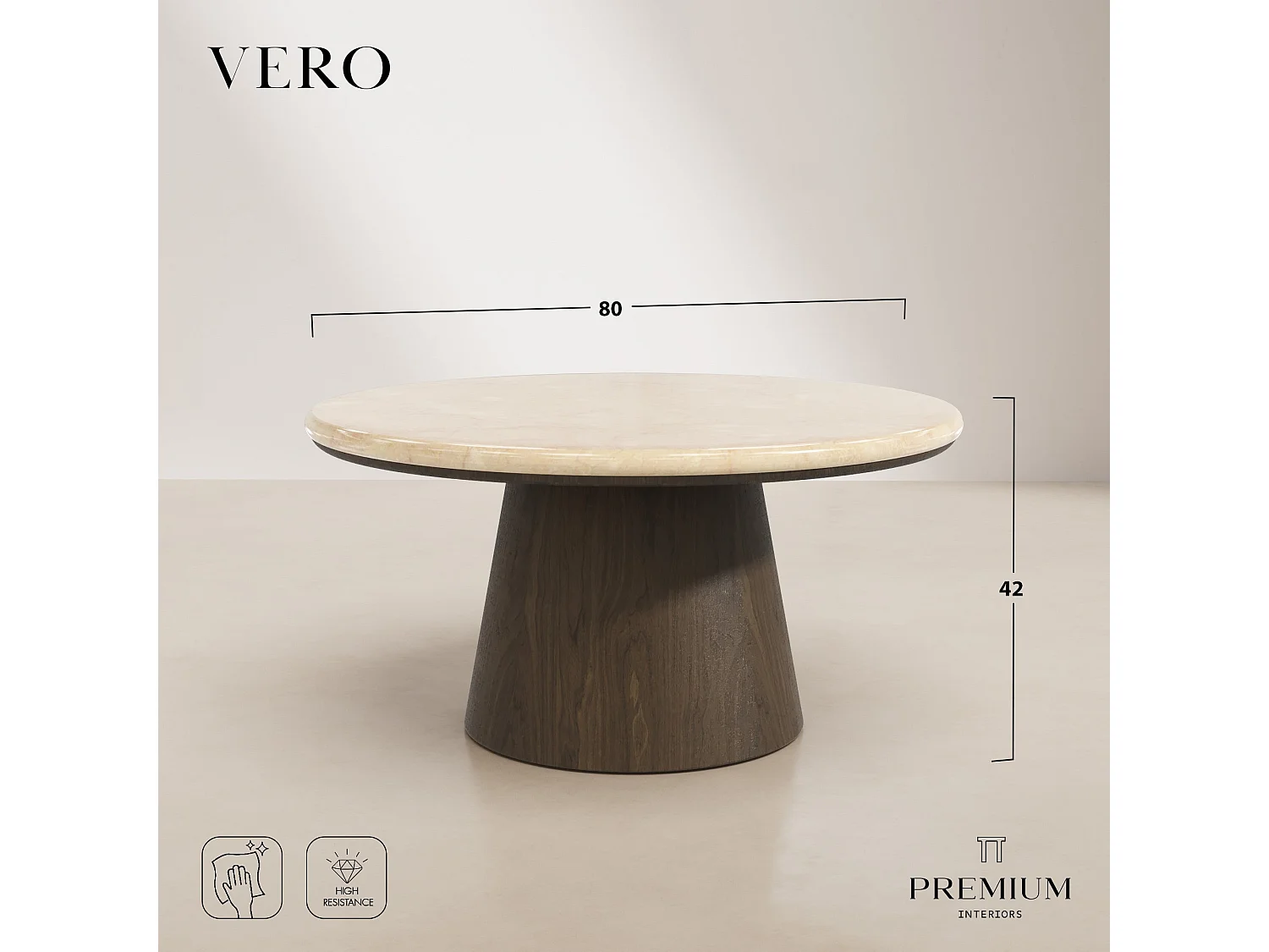 Table basse VERO en bois contreplaqué et marbre marbre blanc et bois noir