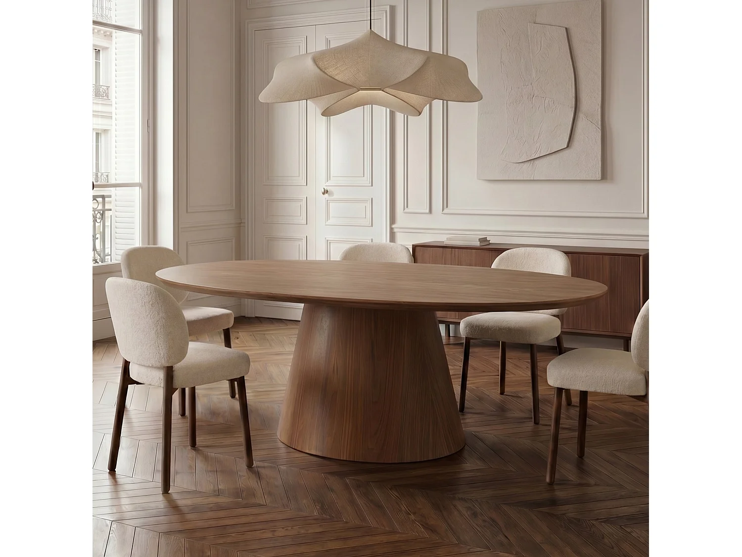 Table à manger BOSCA en bois contreplaqué noyer clair 200x110cm