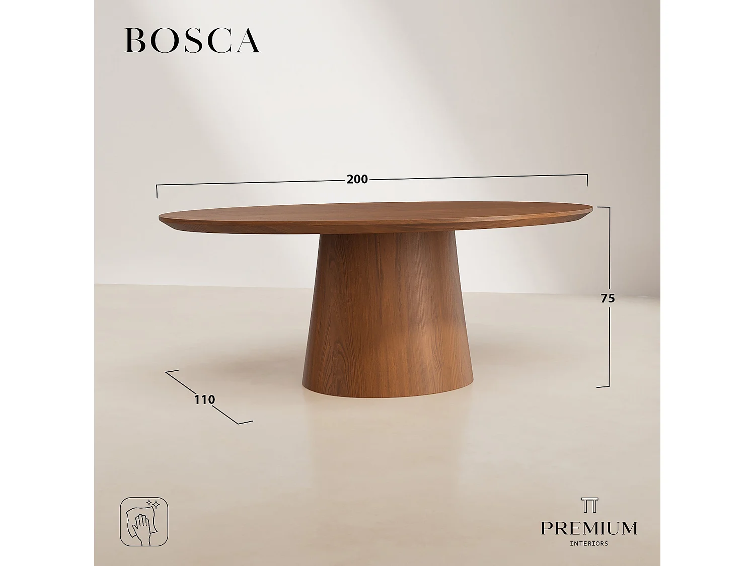 Table à manger BOSCA en bois contreplaqué noyer clair 200x110cm