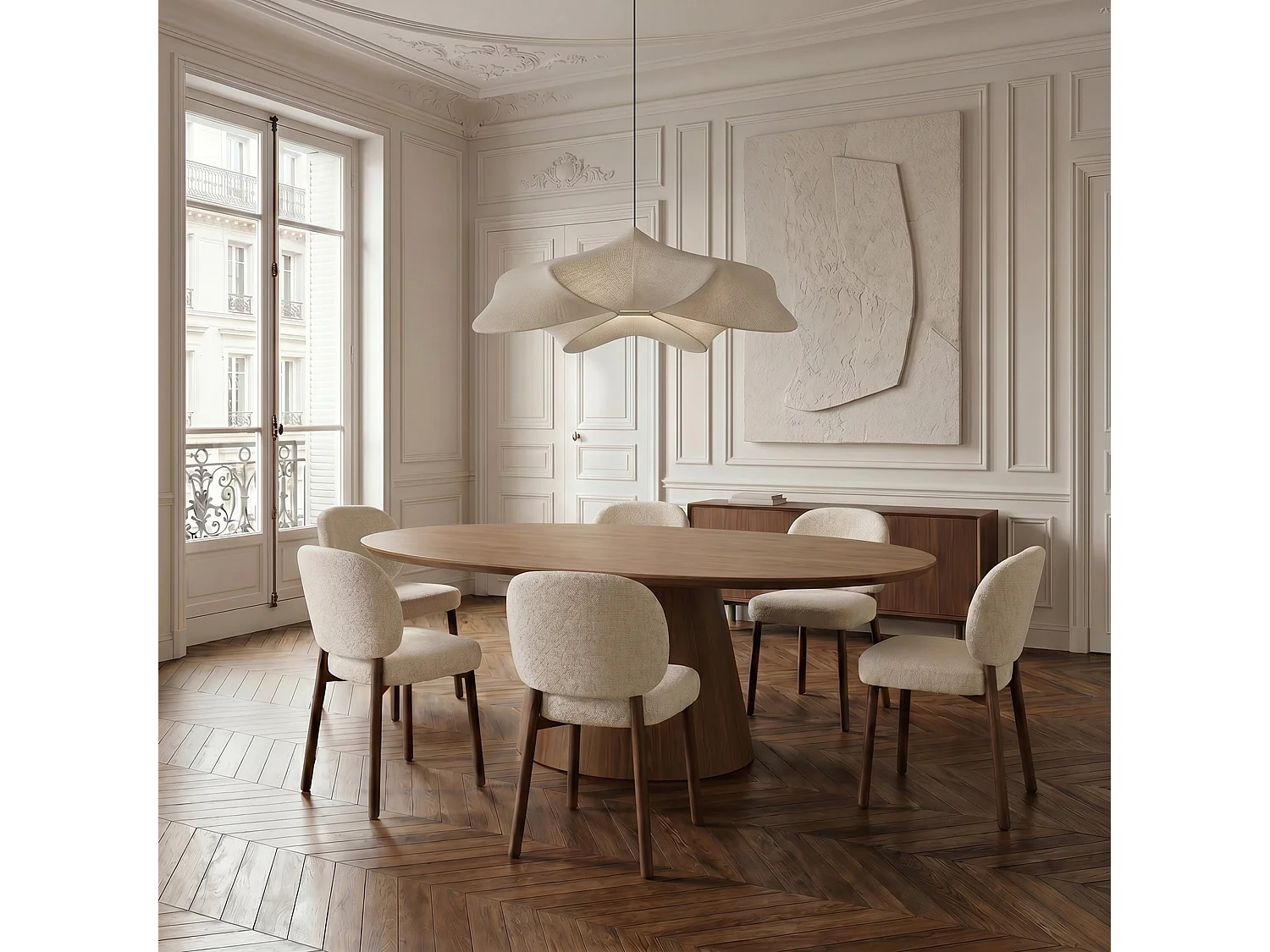 Table à manger BOSCA en bois contreplaqué noyer clair 200x110cm