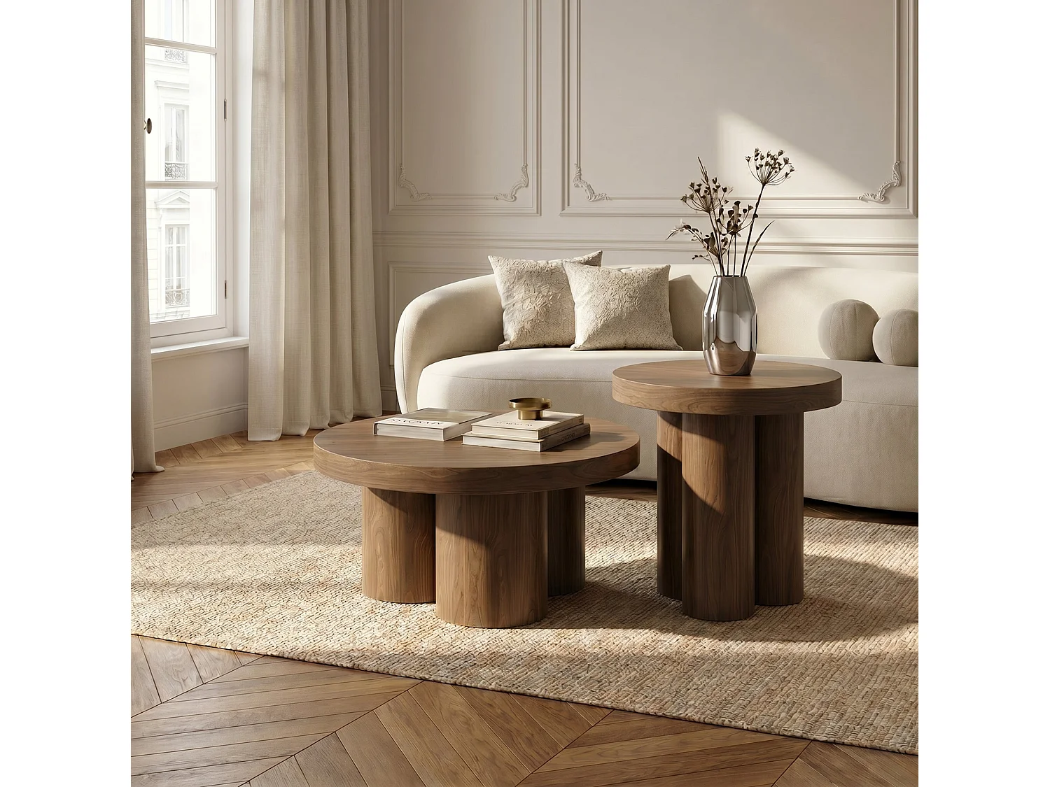 Table basse NARI en bois contreplaqué noyer clair 70x70cm
