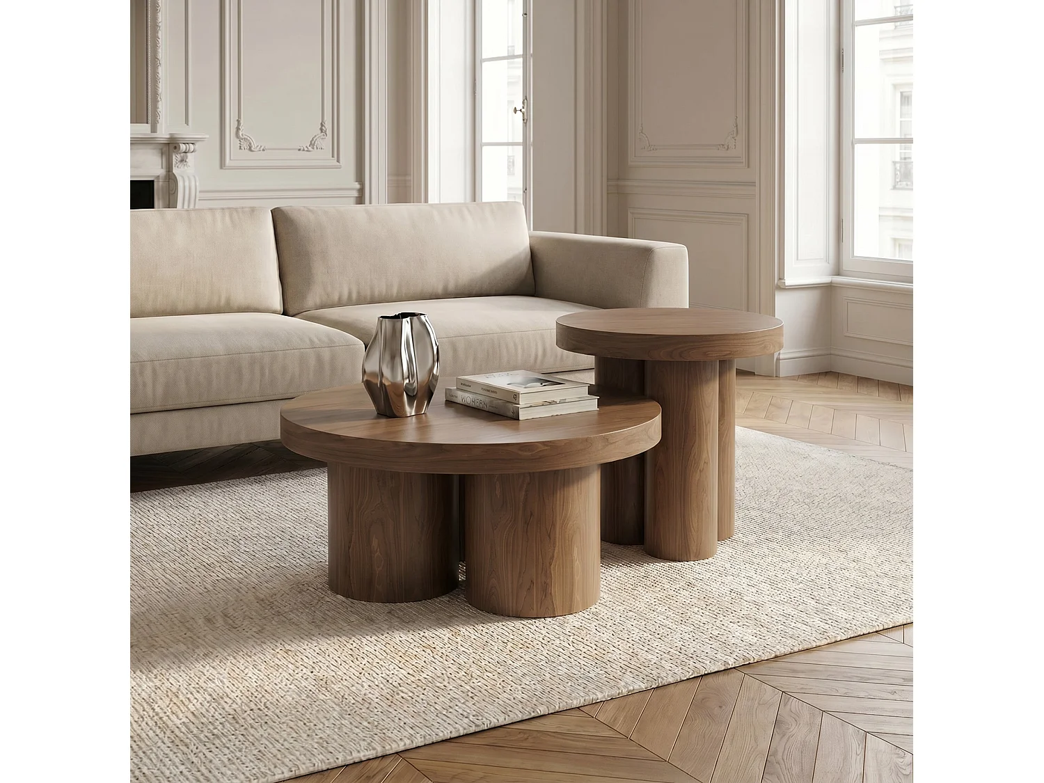 Table basse NARI en bois contreplaqué noyer clair 70x70cm