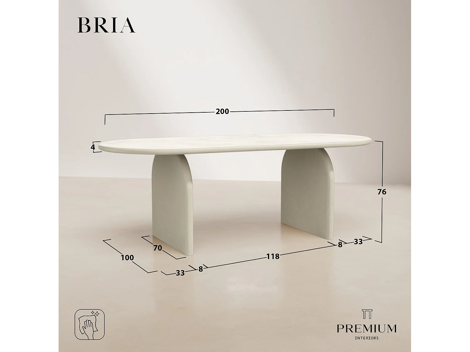 Table à manger BRIA en micro ciment blanc 200x100cm
