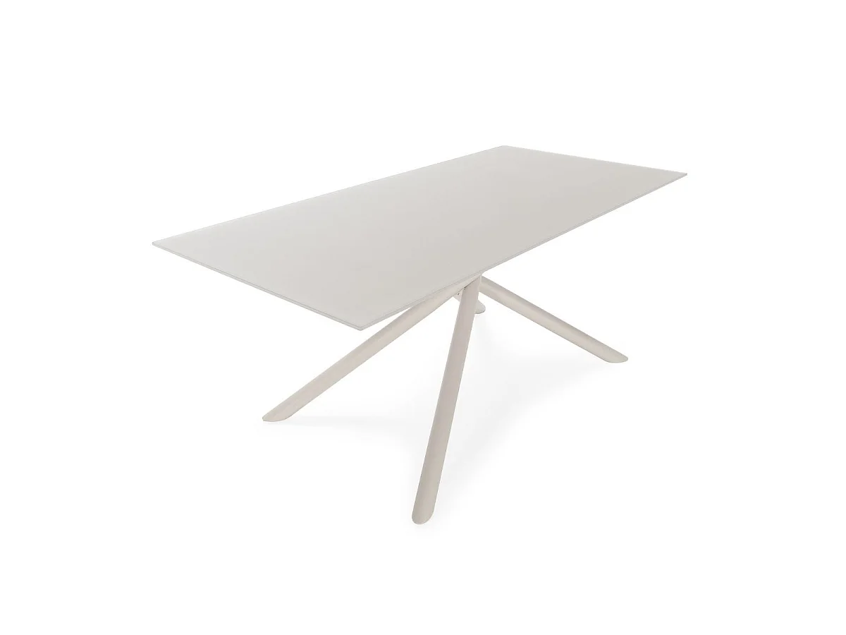Table repas rectangulaire 180cm plateau en verre trempé et pieds croisés métal crème - AXELLE