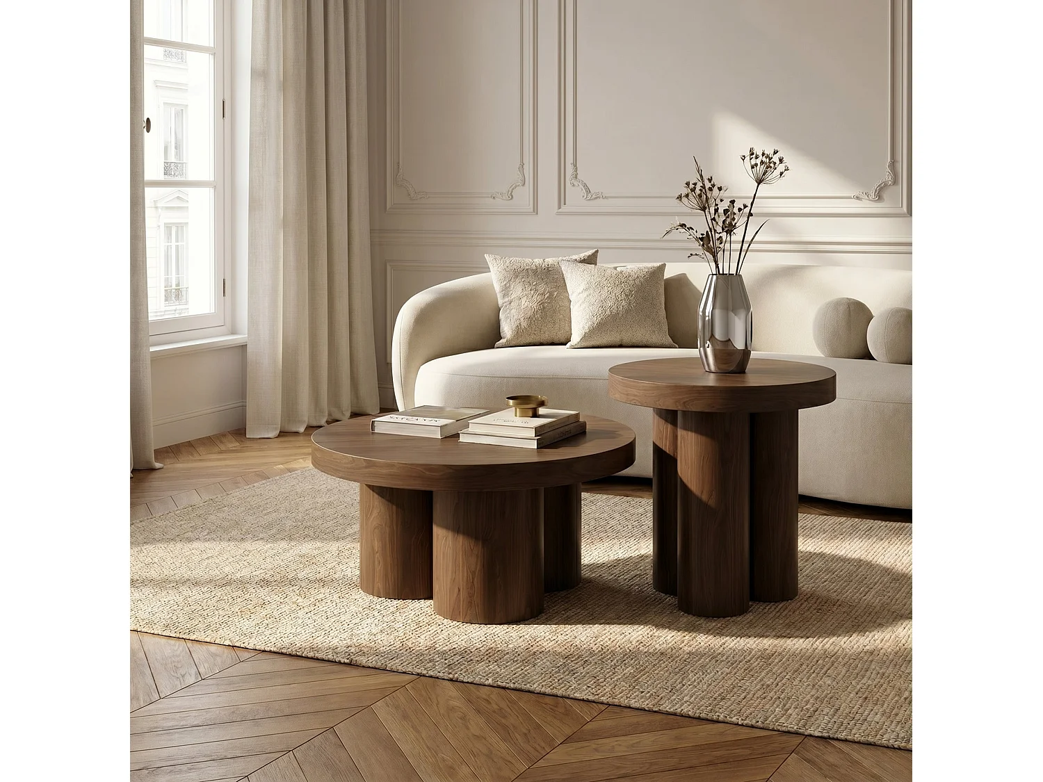 Table basse NARI en bois contreplaqué noyer foncé 70x70cm