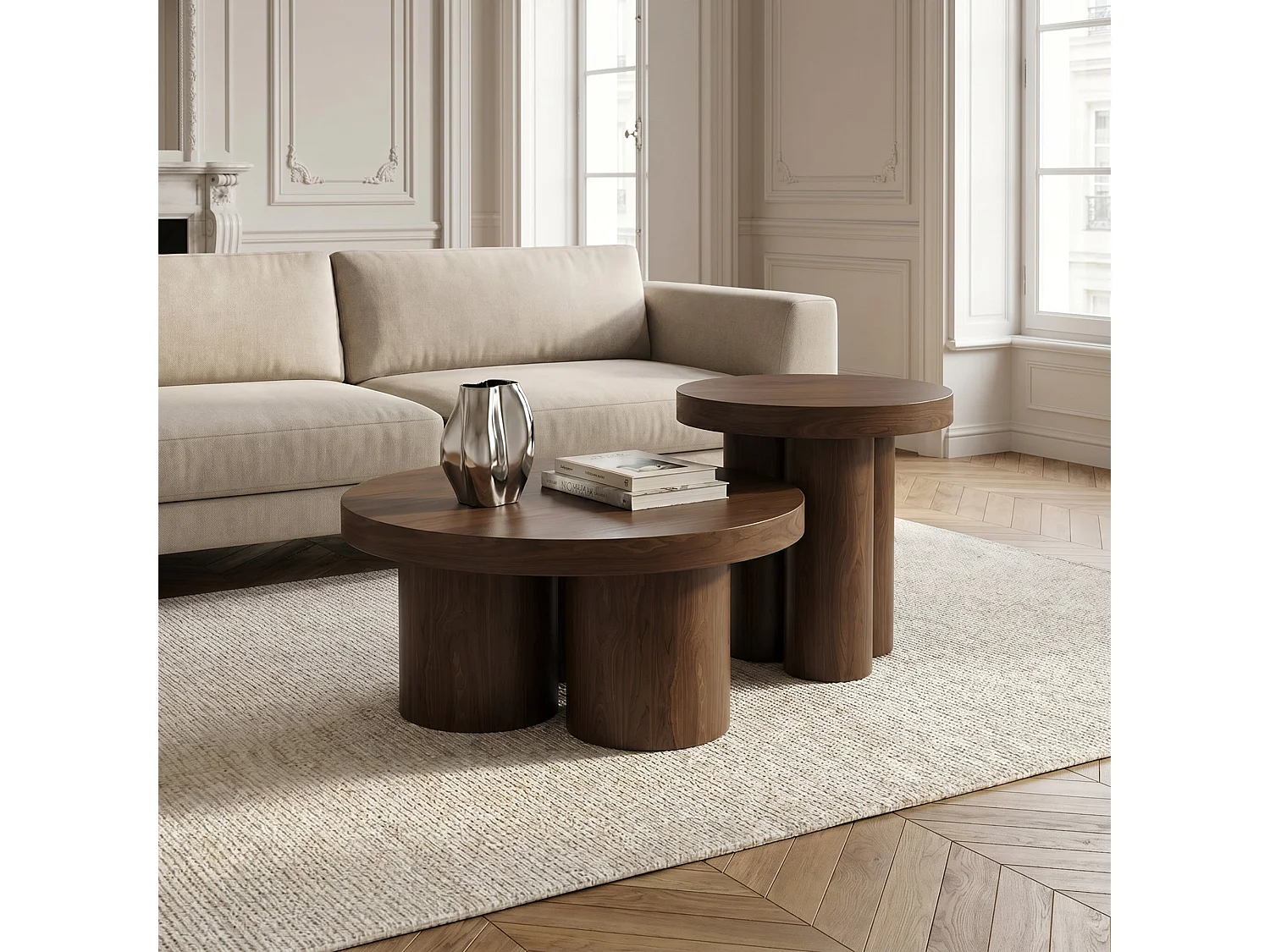 Table basse NARI en bois contreplaqué noyer foncé 70x70cm