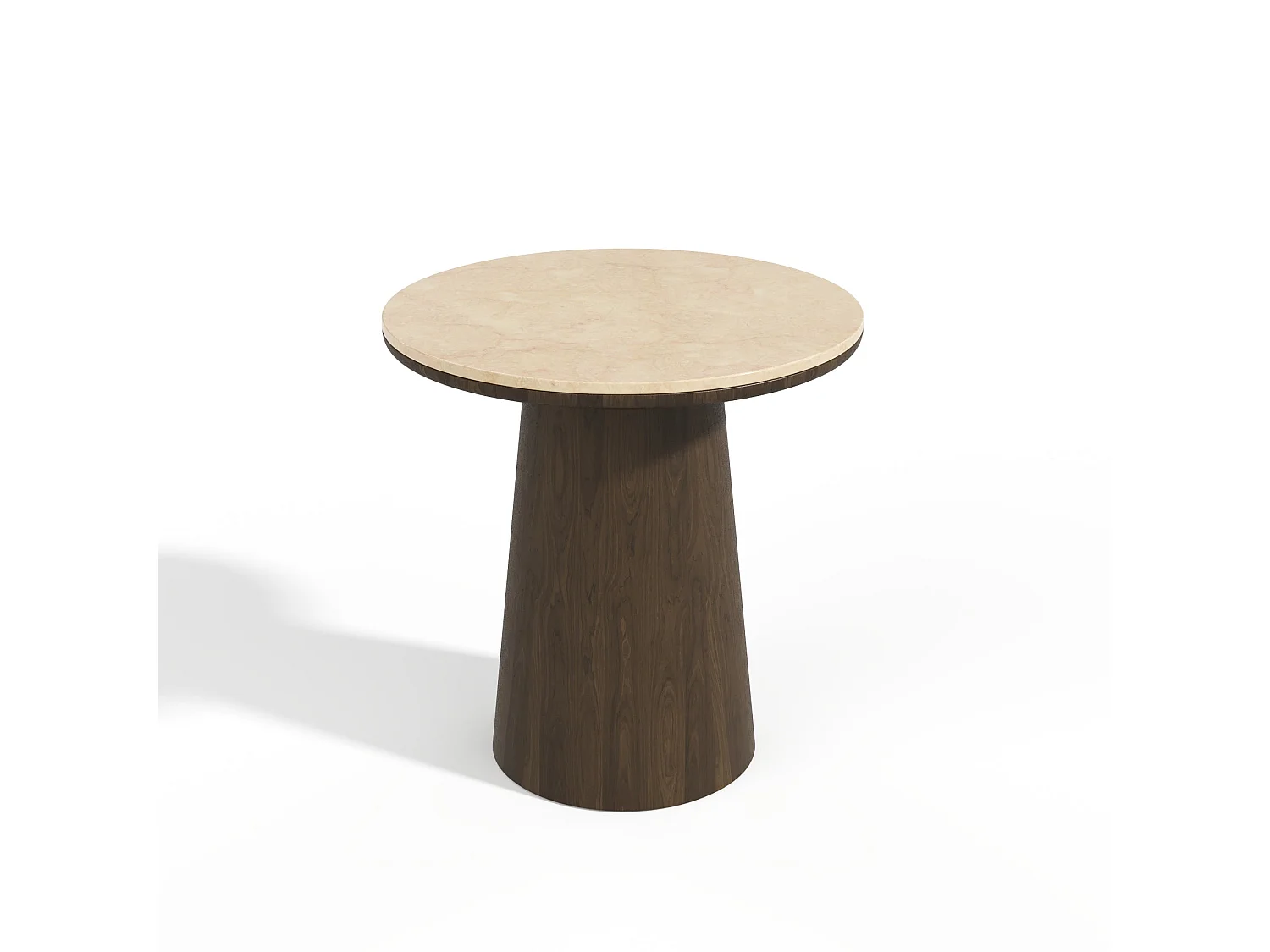 Table d'appoint VERO en bois contreplaqué et marbre marbre beige et noyer foncé