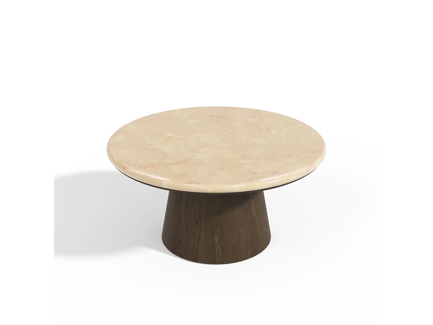Table basse VERO en bois contreplaqué et marbre marbre beige et noyer foncé