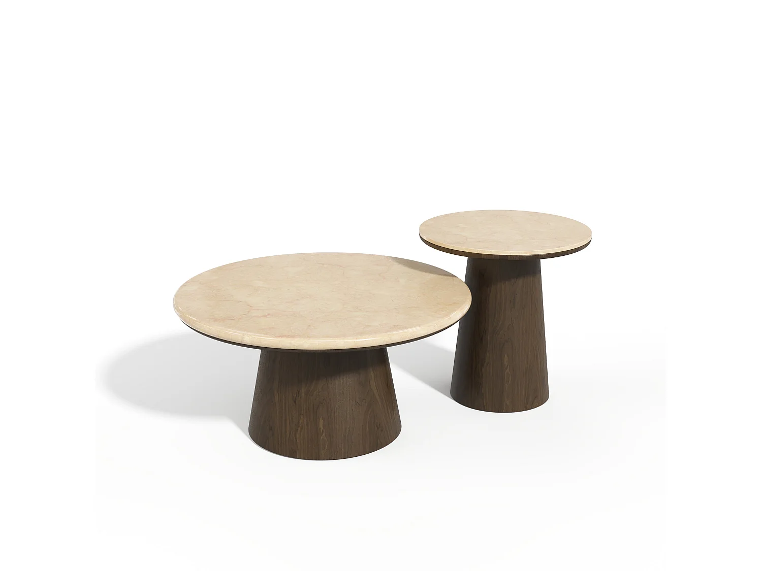 Table basse VERO en bois contreplaqué et marbre marbre beige et noyer foncé