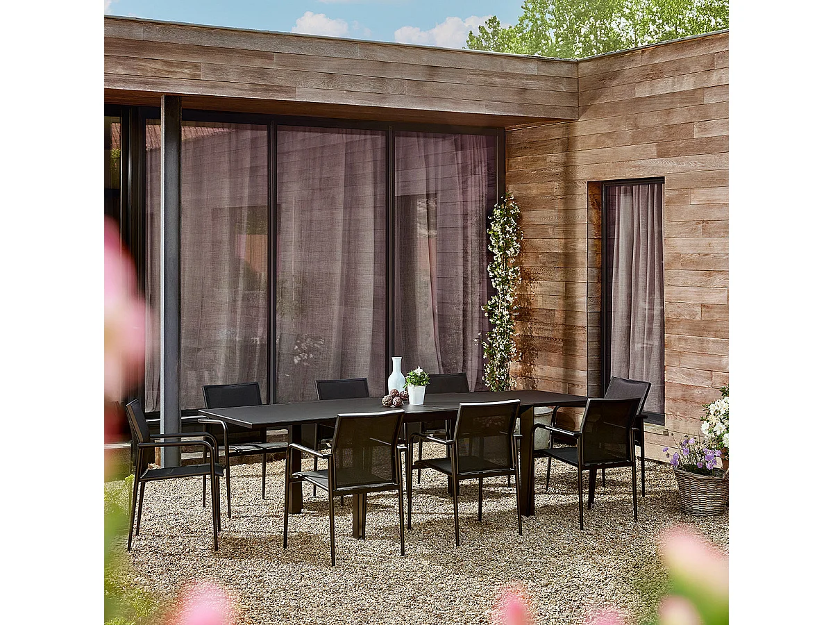 Table de jardin en aluminium noir extensible 6/10 pers.
