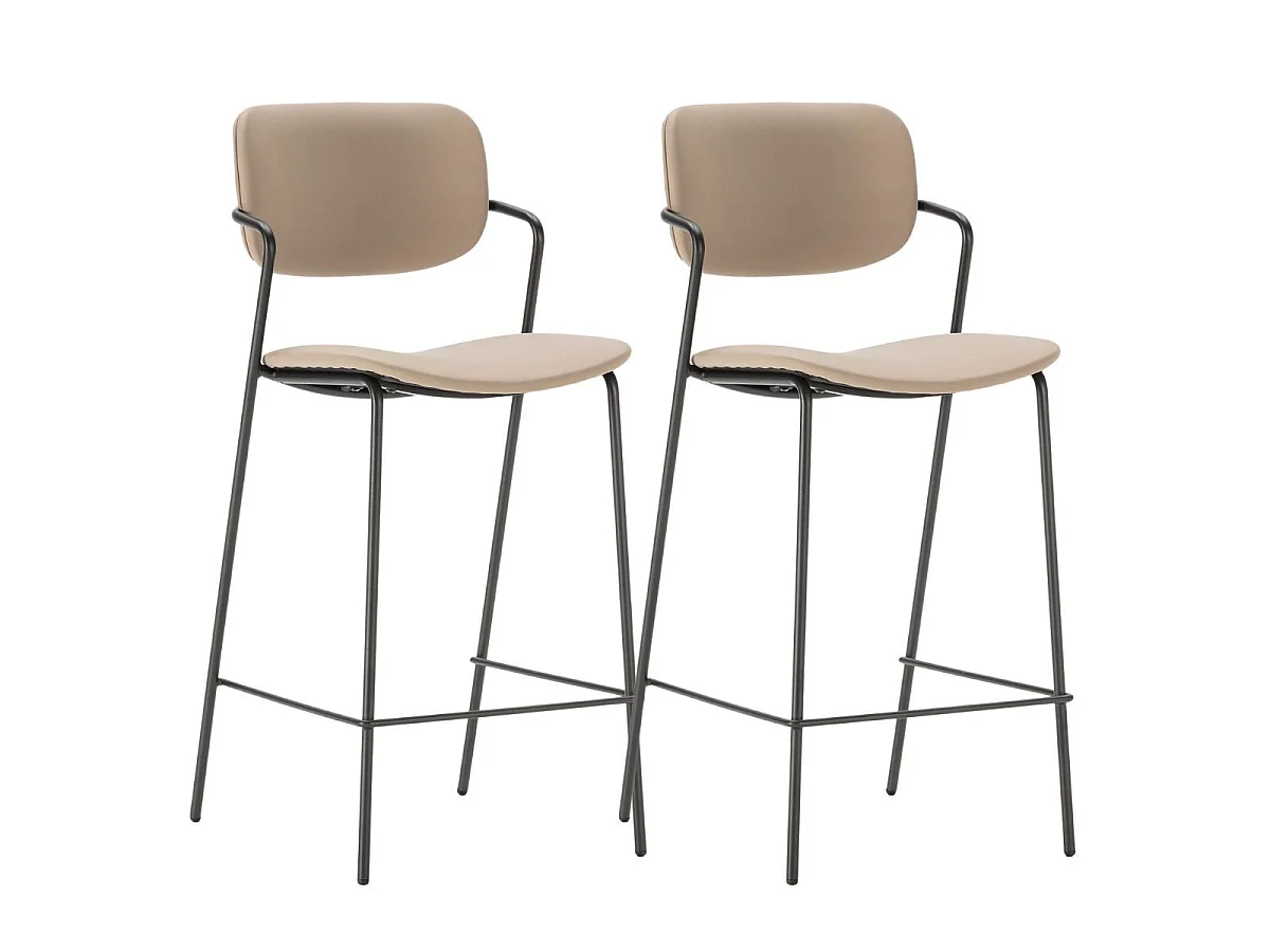 Lot de 2 tabourets de bar structure métal noir assise et dossier en PU gris bleuté - AKIMA