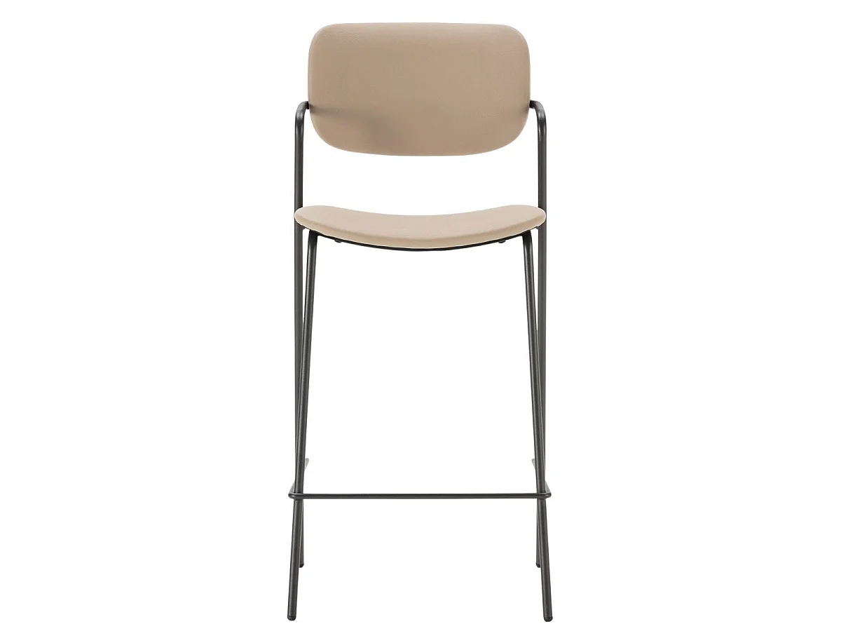 Lot de 2 tabourets de bar structure métal noir assise et dossier en PU gris bleuté - AKIMA