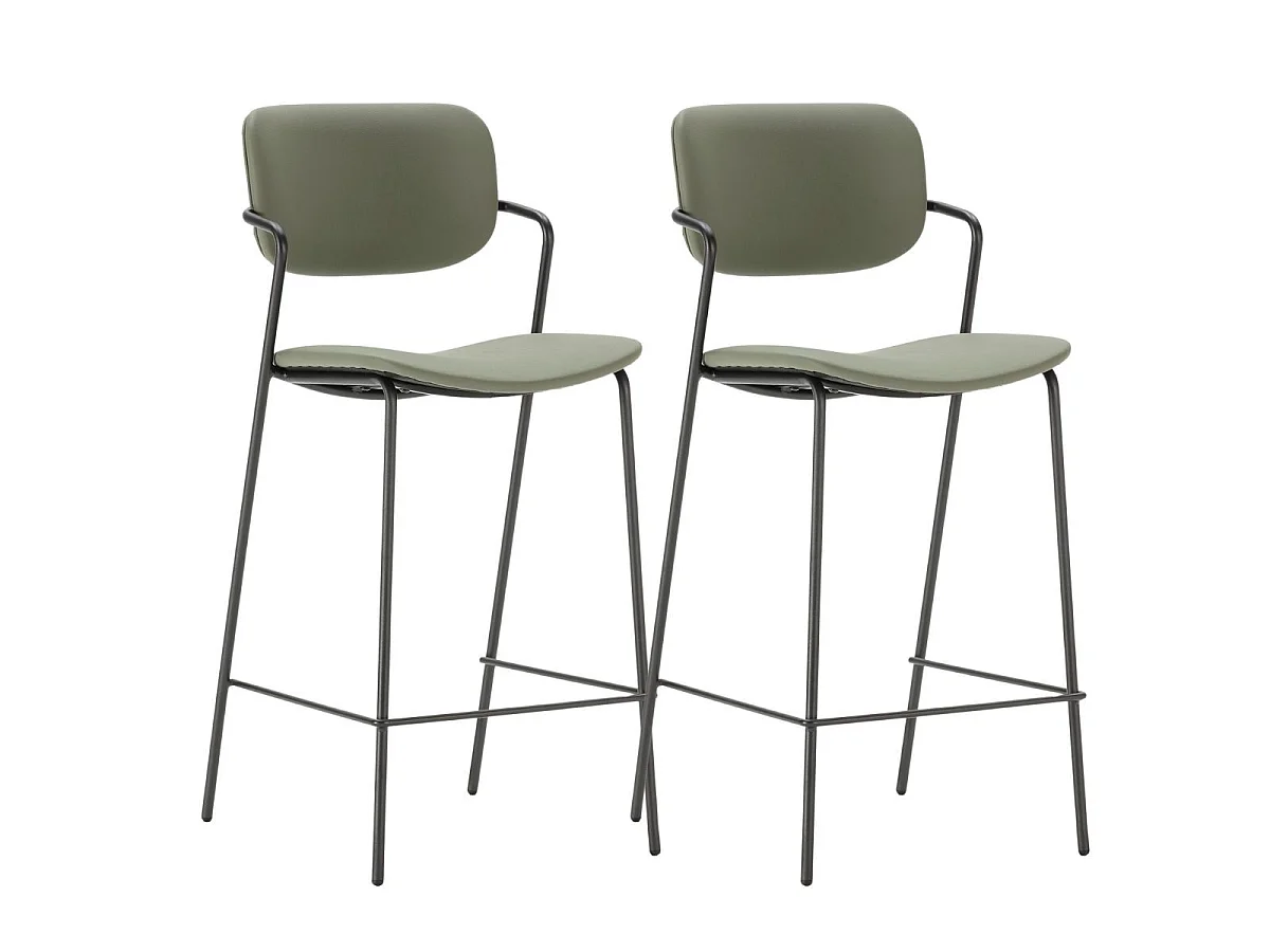 Lot de 2 tabourets de bar structure métal noir assise et dossier en PU vert - AKIMA