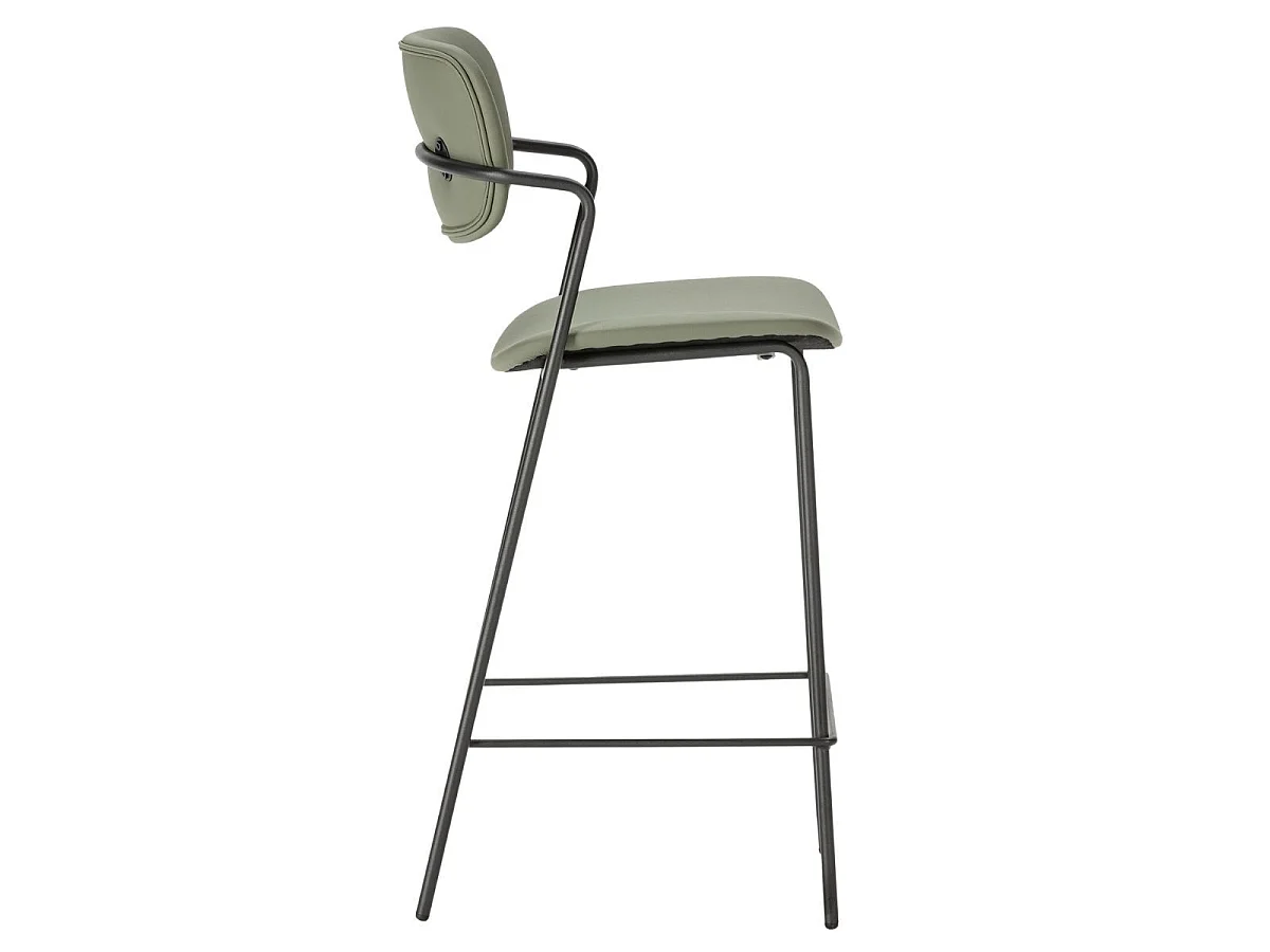 Lot de 2 tabourets de bar structure métal noir assise et dossier en PU vert - AKIMA
