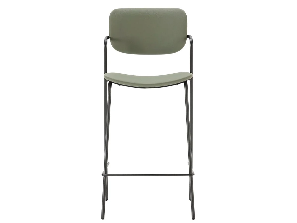 Lot de 2 tabourets de bar structure métal noir assise et dossier en PU vert - AKIMA