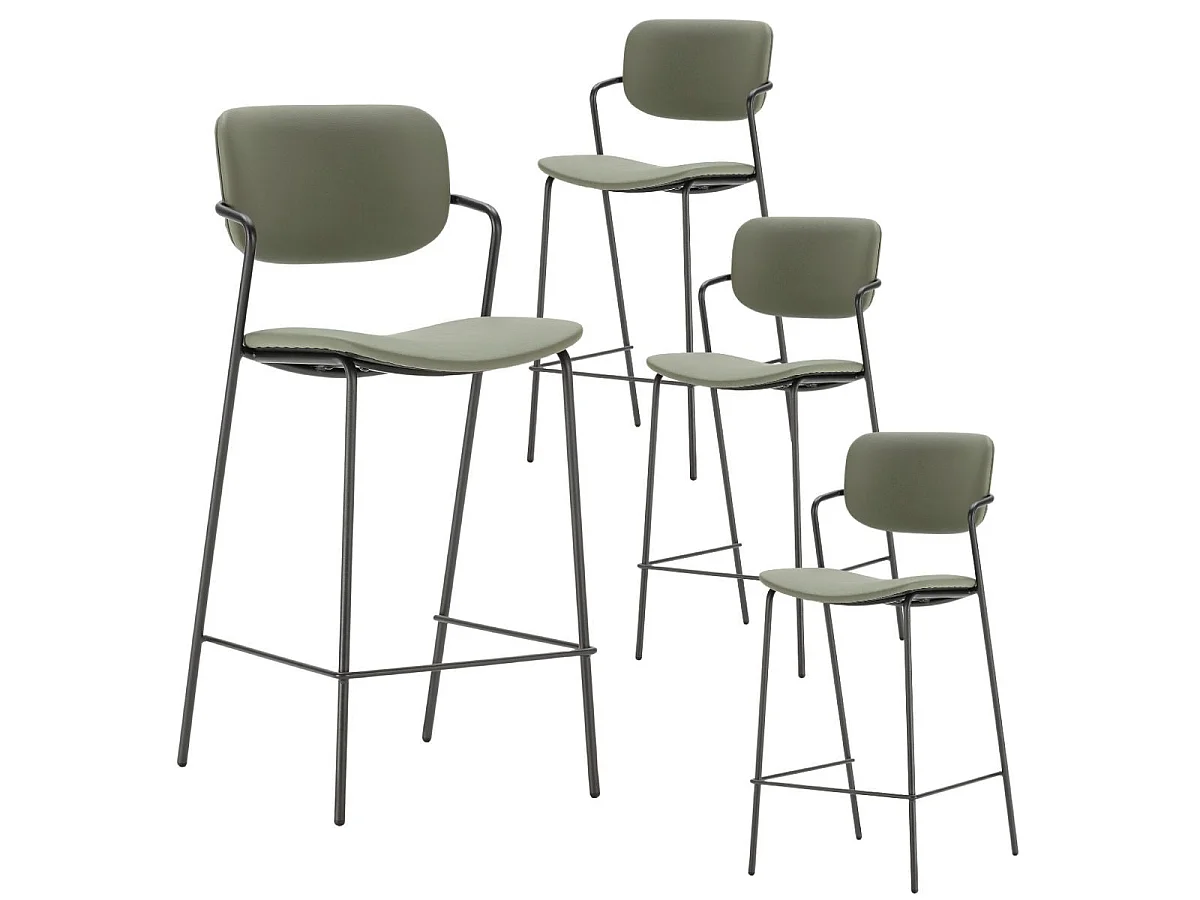 Lot de 4 tabourets de bar structure métal noir assise et dossier en PU vert - AKIMA