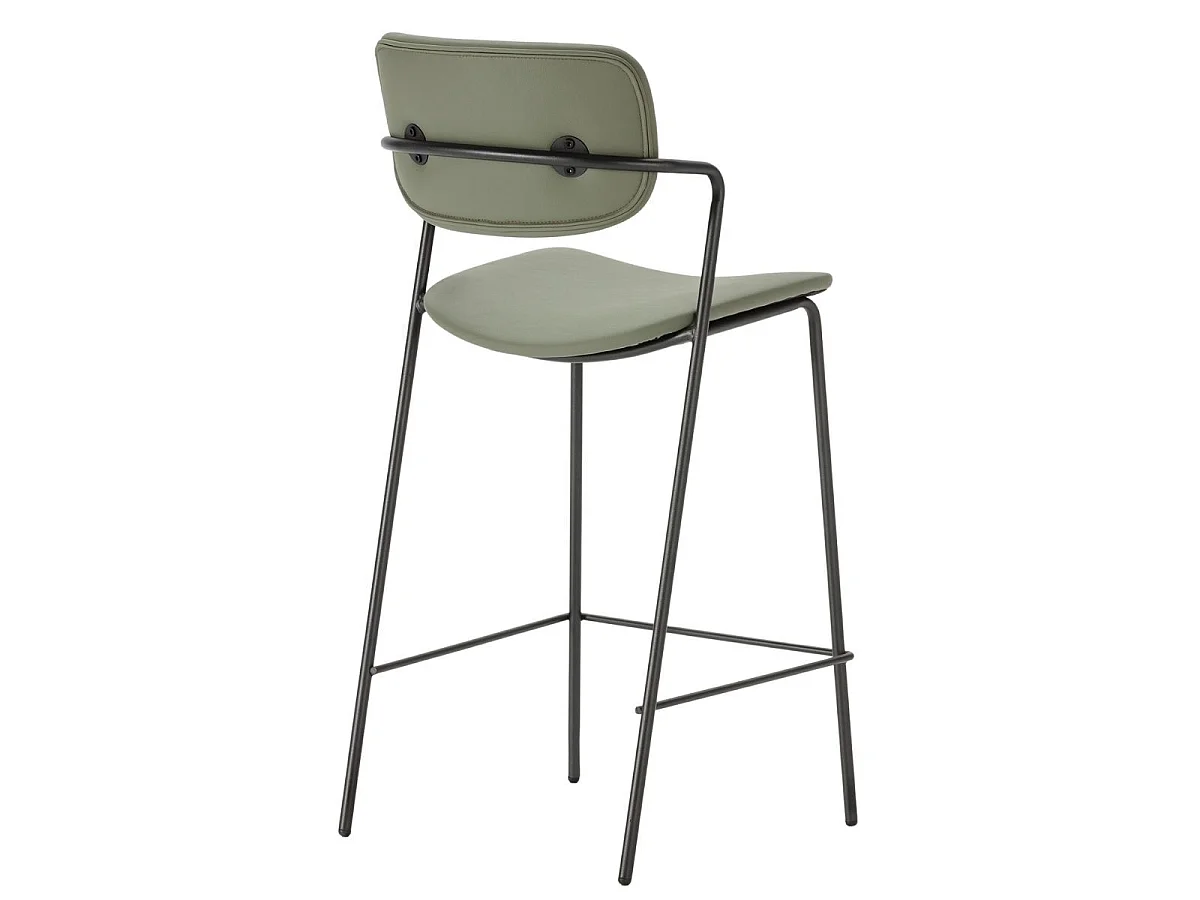Lot de 4 tabourets de bar structure métal noir assise et dossier en PU vert - AKIMA