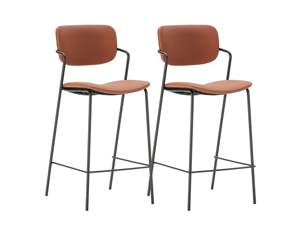 Lot de 2 tabourets de bar structure métal noir assise et dossier en PU beige - AKIMA
