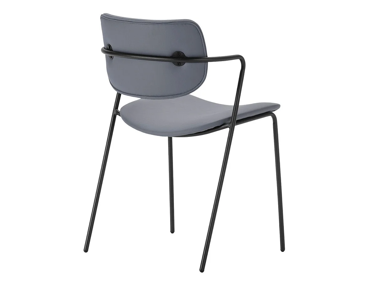Lot de 6 chaises structure métal noir assise et dossier en PU gris bleuté - AKIMA