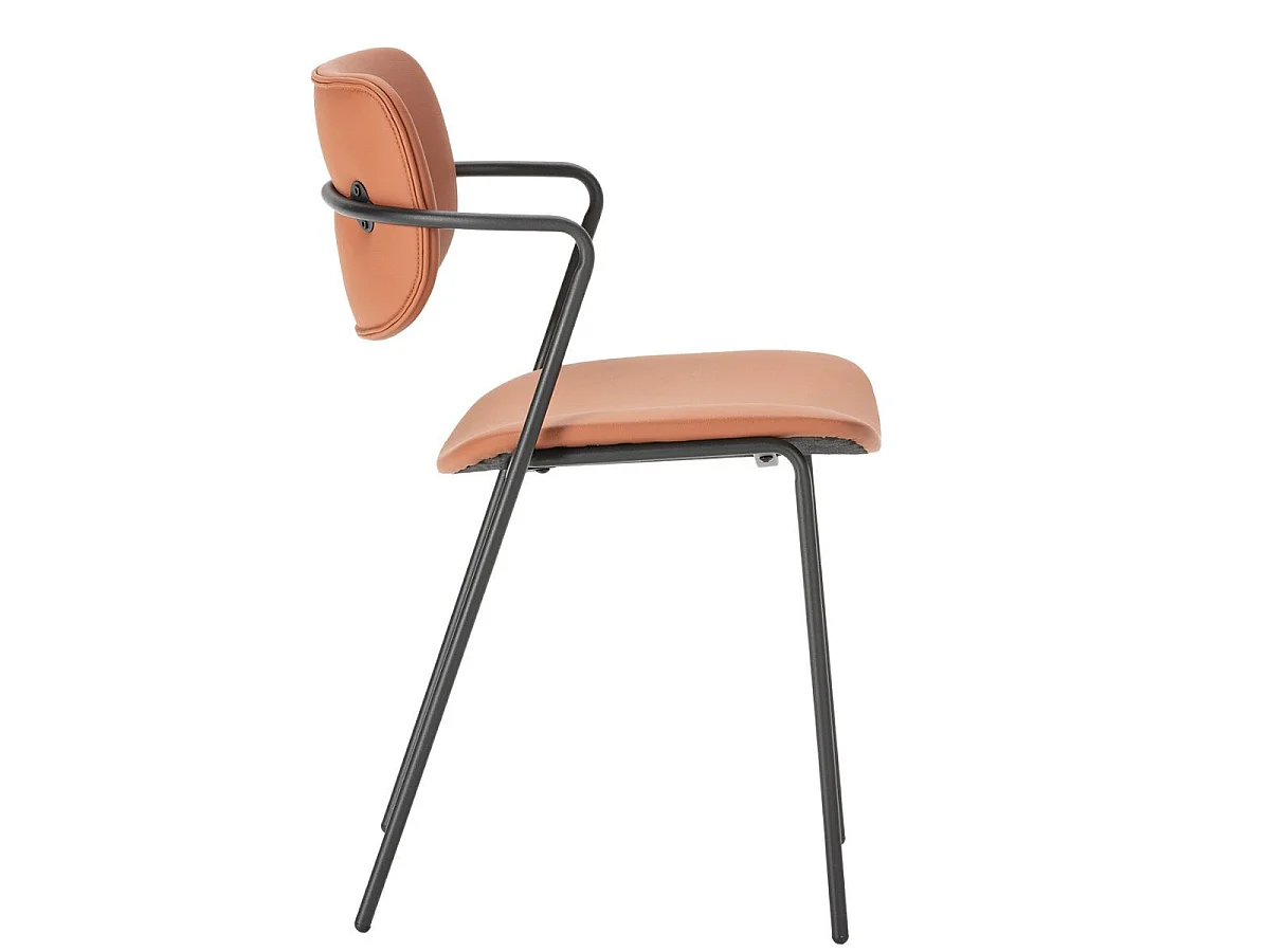 Lot de 6 chaises structure métal noir assise et dossier en PU brique - AKIMA