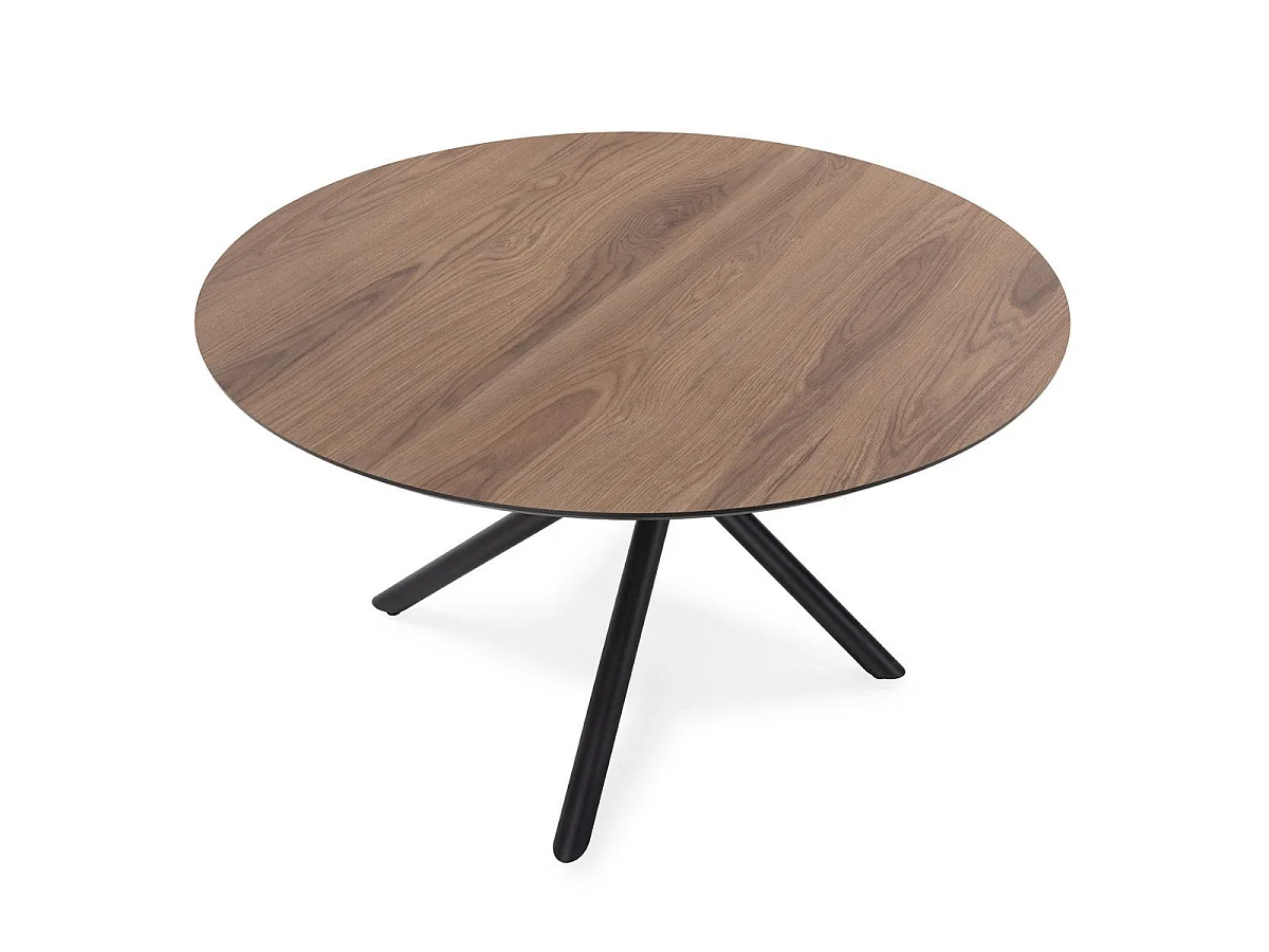 Table repas ronde Ø120cm MDF aspect chêne pieds croisées métal noir - AMAEL