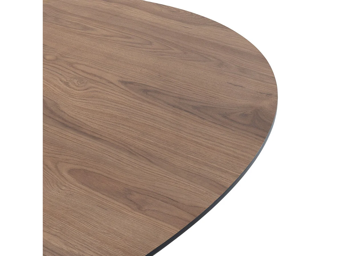 Table repas ronde Ø120cm MDF aspect chêne pieds croisées métal noir - AMAEL