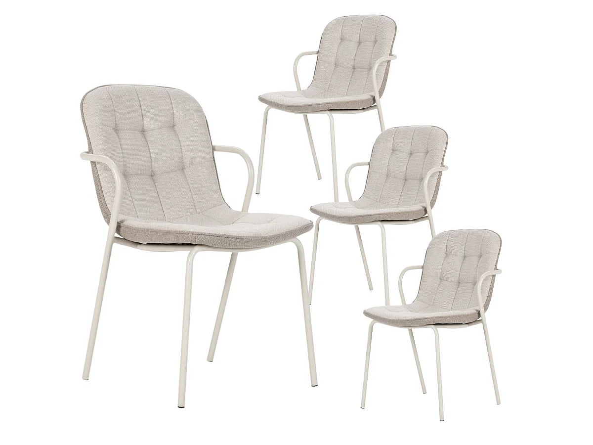 Table rectangle + 4 chaises tissu beige pieds métal crème - AXELLE