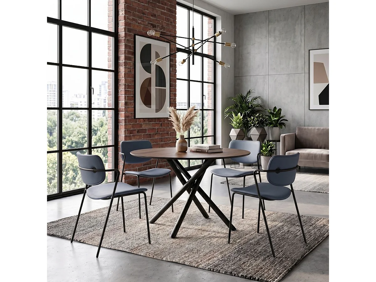 Lot de 4 chaises structure métal noir assise et dossier en PU gris bleuté - AKIMA