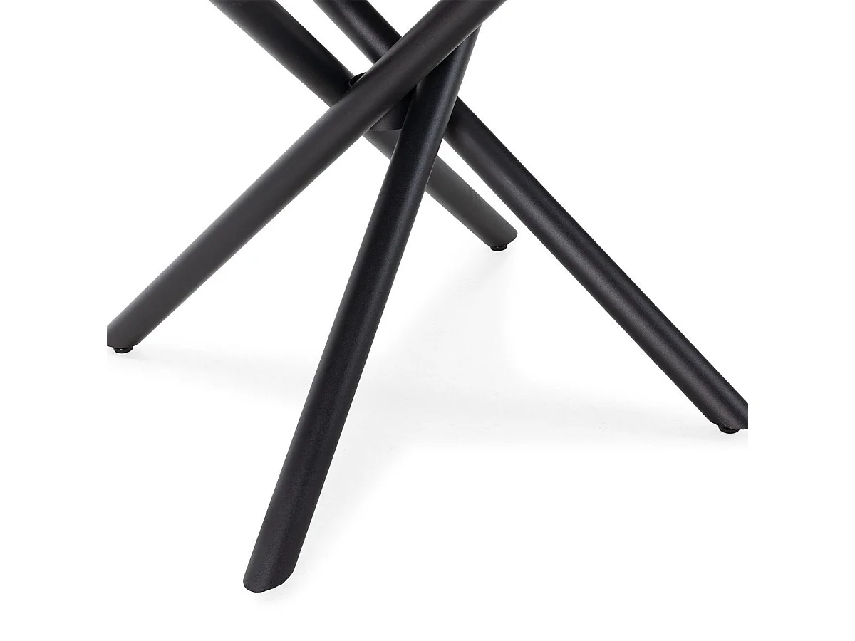 Table repas ronde Ø120cm MDF aspect pierre noire pieds croisées métal noir - AMAEL
