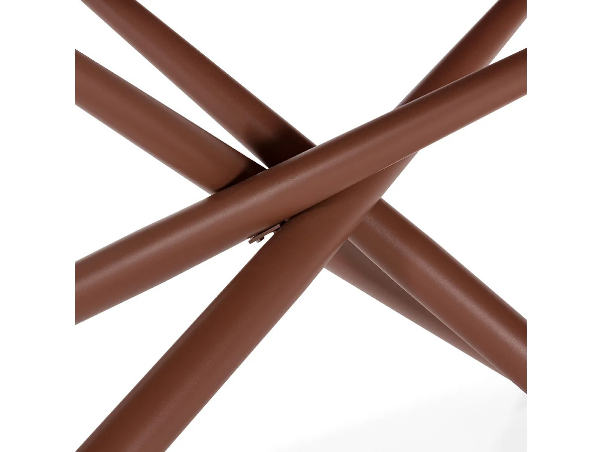 Table repas rectangulaire 180cm plateau en verre trempé et pieds croisés métal terracotta - AXELLE