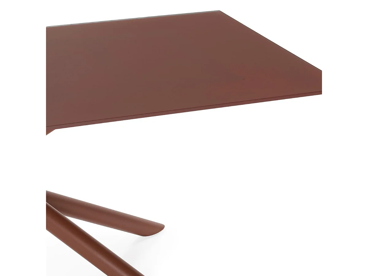Table repas rectangulaire 180cm plateau en verre trempé et pieds croisés métal terracotta - AXELLE