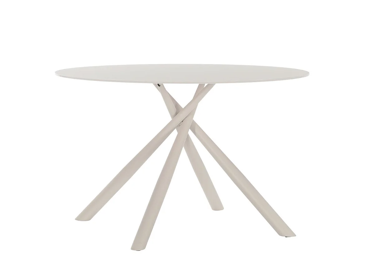 Table ronde crème + 4 chaises tissu beige pieds métal crème - AXELLE