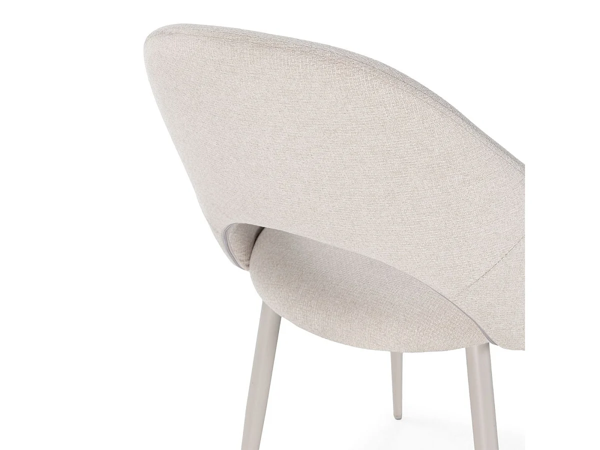 Table ronde crème + 4 chaises tissu beige pieds métal crème - AXELLE