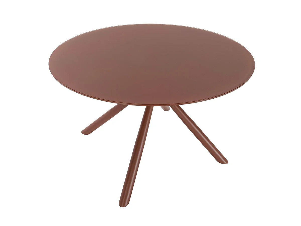 Table repas ronde Ø120cm plateau en verre trempé et pieds croisés métal terracotta - AXELLE