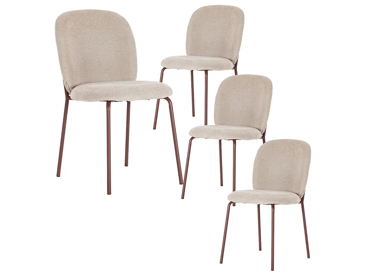 Table ronde + 4 chaises tissu beige pieds métal terracotta - AXELLE