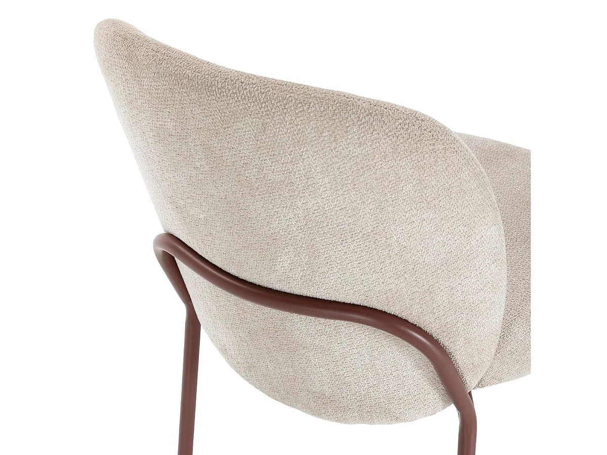 Table ronde + 4 chaises tissu beige pieds métal terracotta - AXELLE