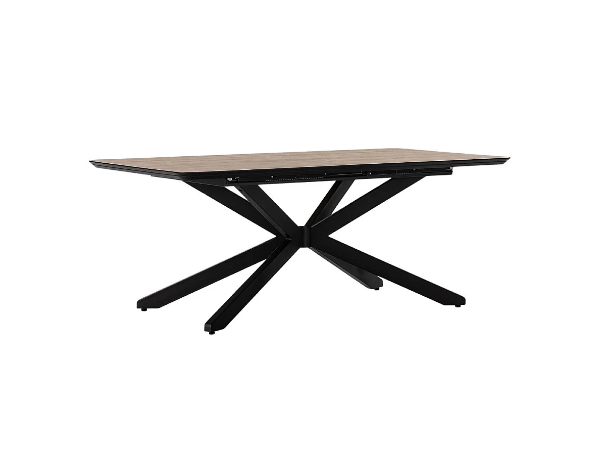 Table repas extensible 190/250cm aspect chêne foncé pieds étoile métal noir - NADILIS