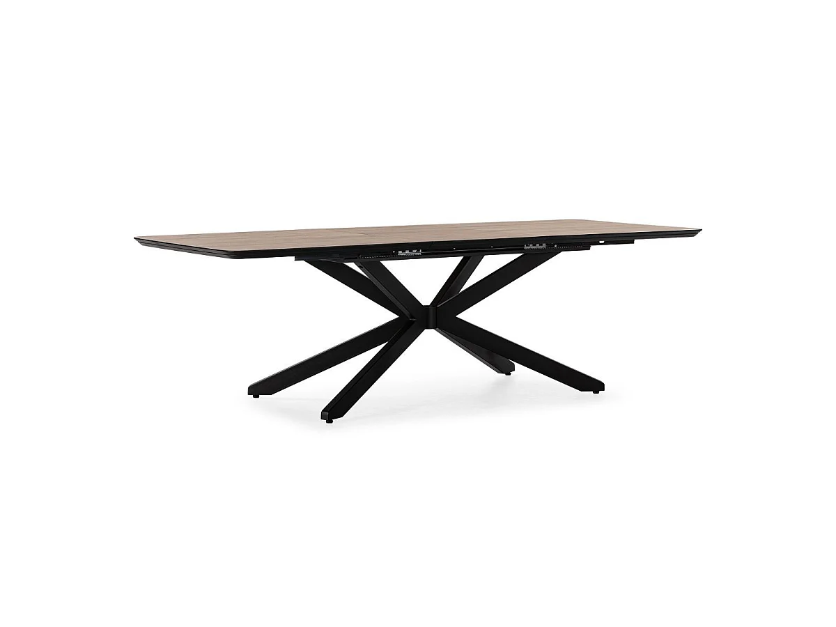 Table repas extensible 190/250cm aspect chêne foncé pieds étoile métal noir - NADILIS