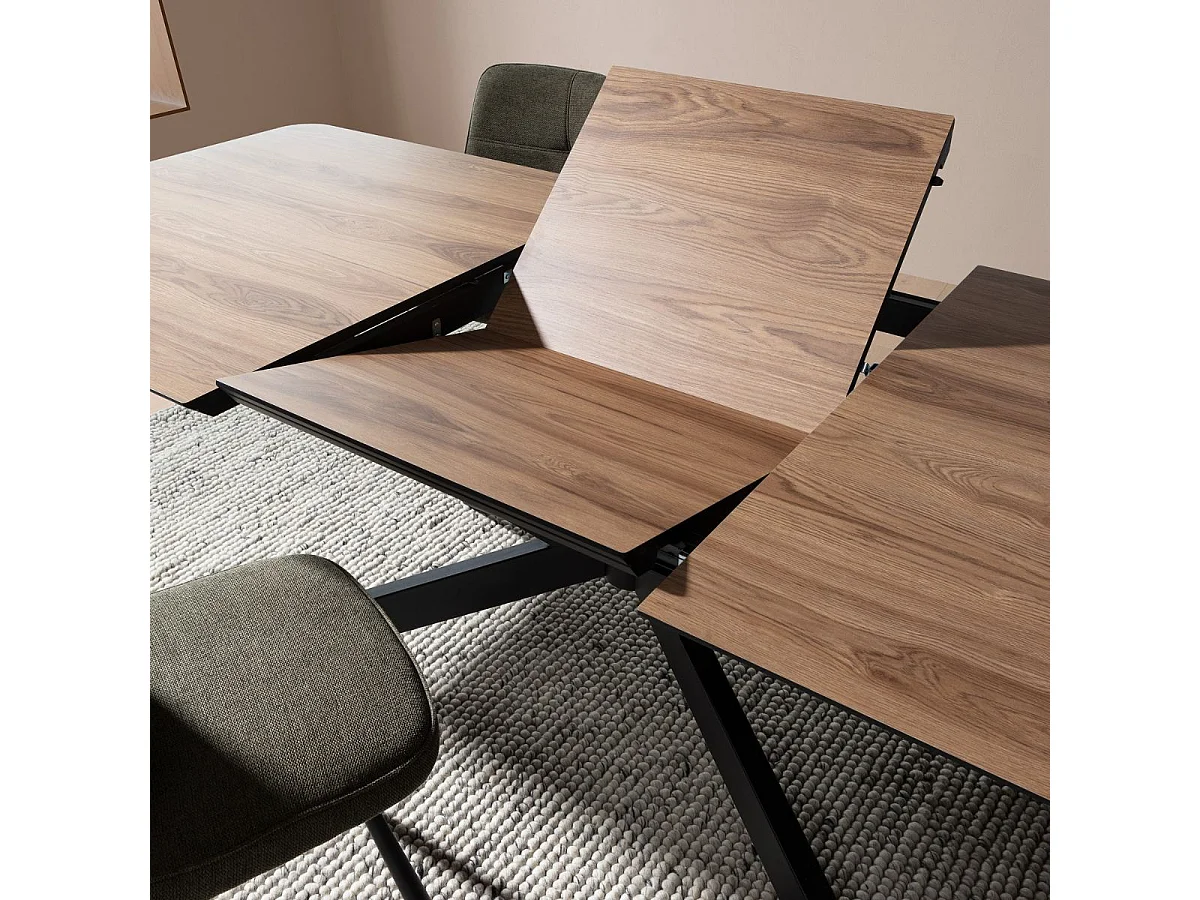 Table repas extensible 190/250cm aspect chêne foncé pieds étoile métal noir - NADILIS