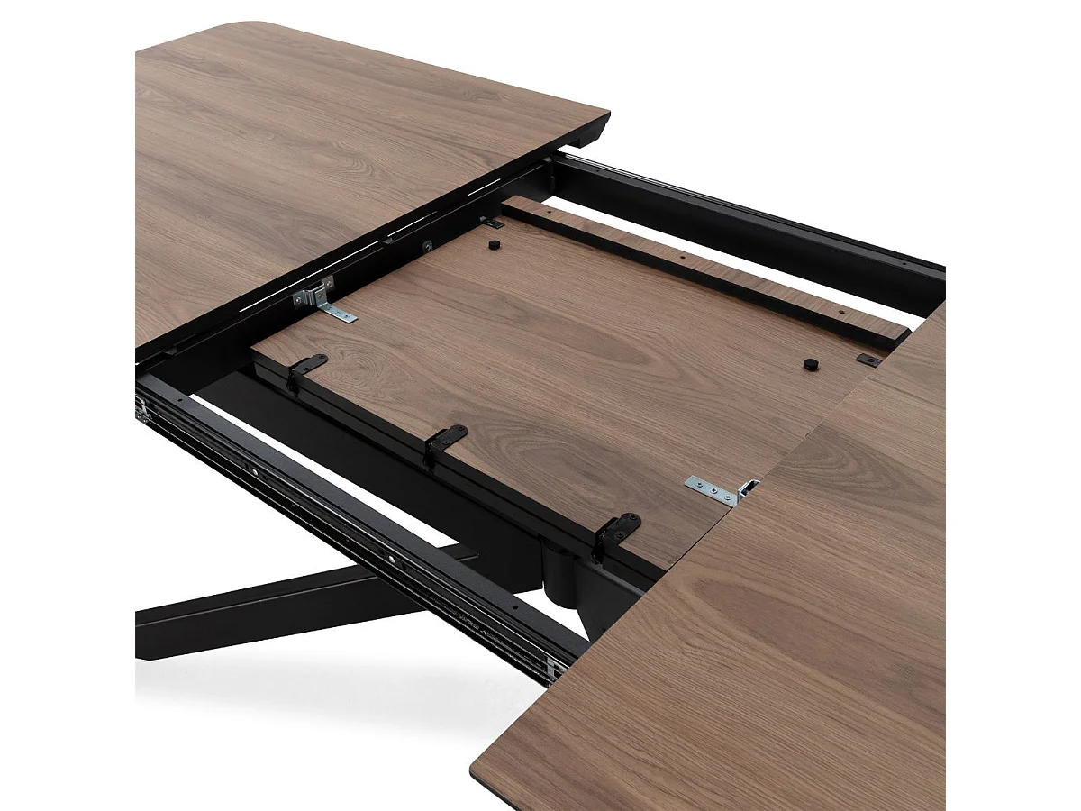 Table repas extensible 190/250cm aspect chêne foncé pieds étoile métal noir - NADILIS