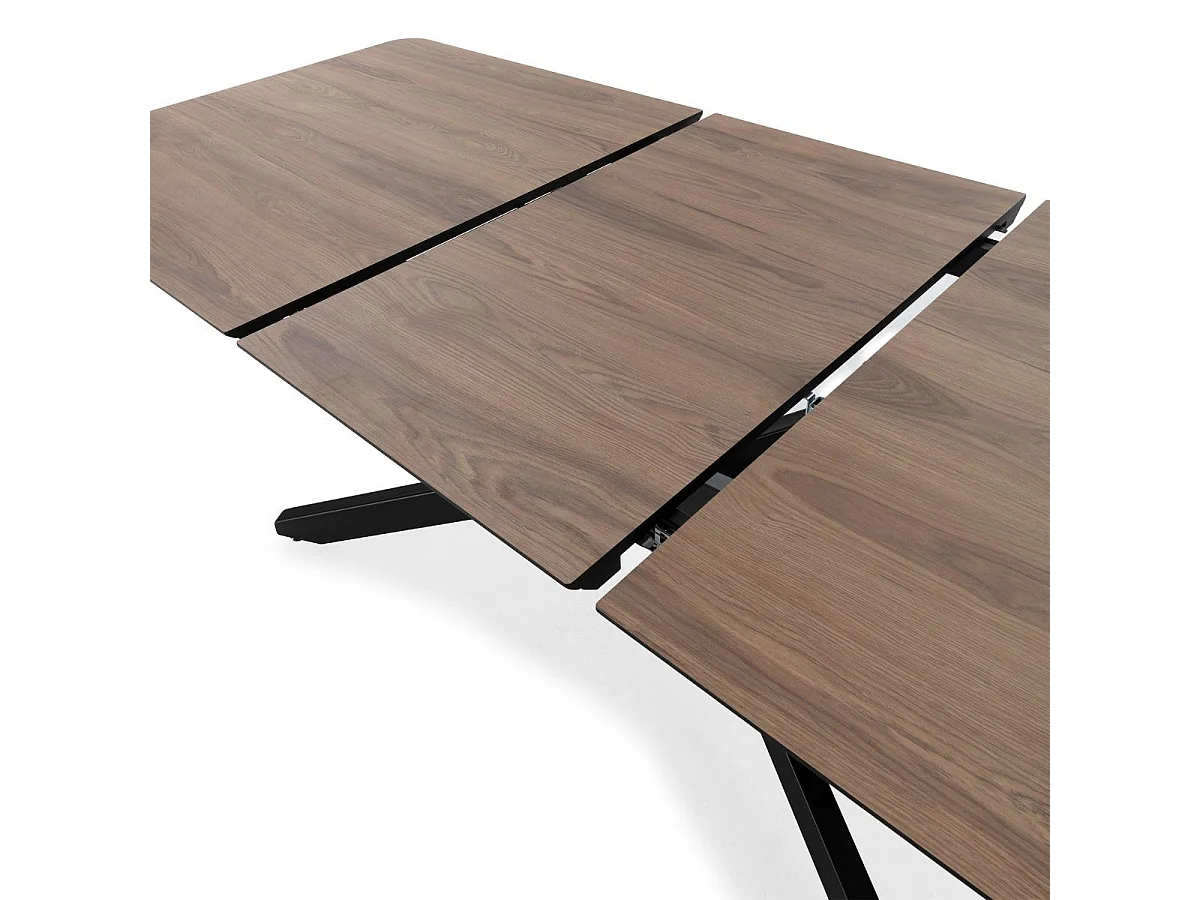 Table repas extensible 190/250cm aspect chêne foncé pieds étoile métal noir - NADILIS