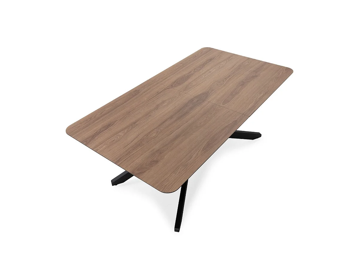 Table repas extensible 190/250cm aspect chêne foncé pieds étoile métal noir - NADILIS