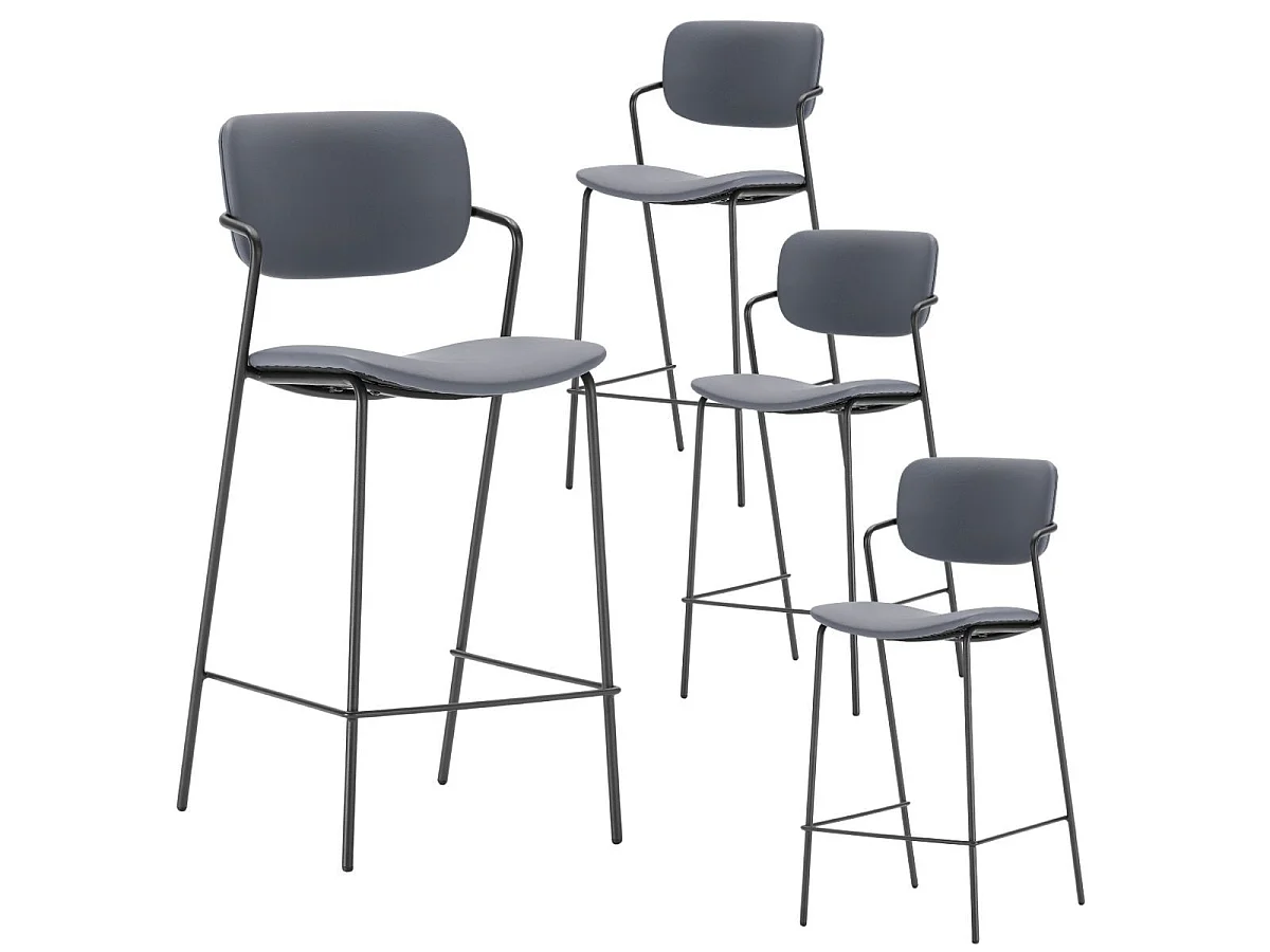 Lot de 4 tabourets de bar structure métal noir assise et dossier en PU brique - AKIMA