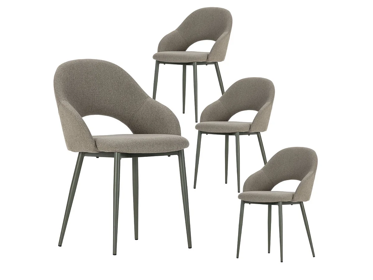 Table ronde crème + 4 chaises vertes design pieds métal vert - AXELLE