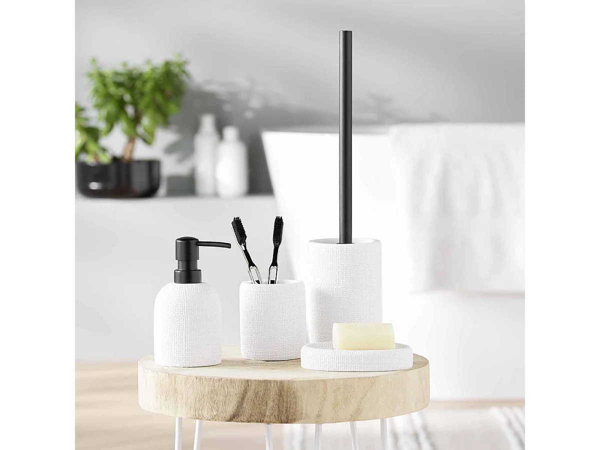 Brosse WC Effet Tissé "Spa" 36cm Blanc