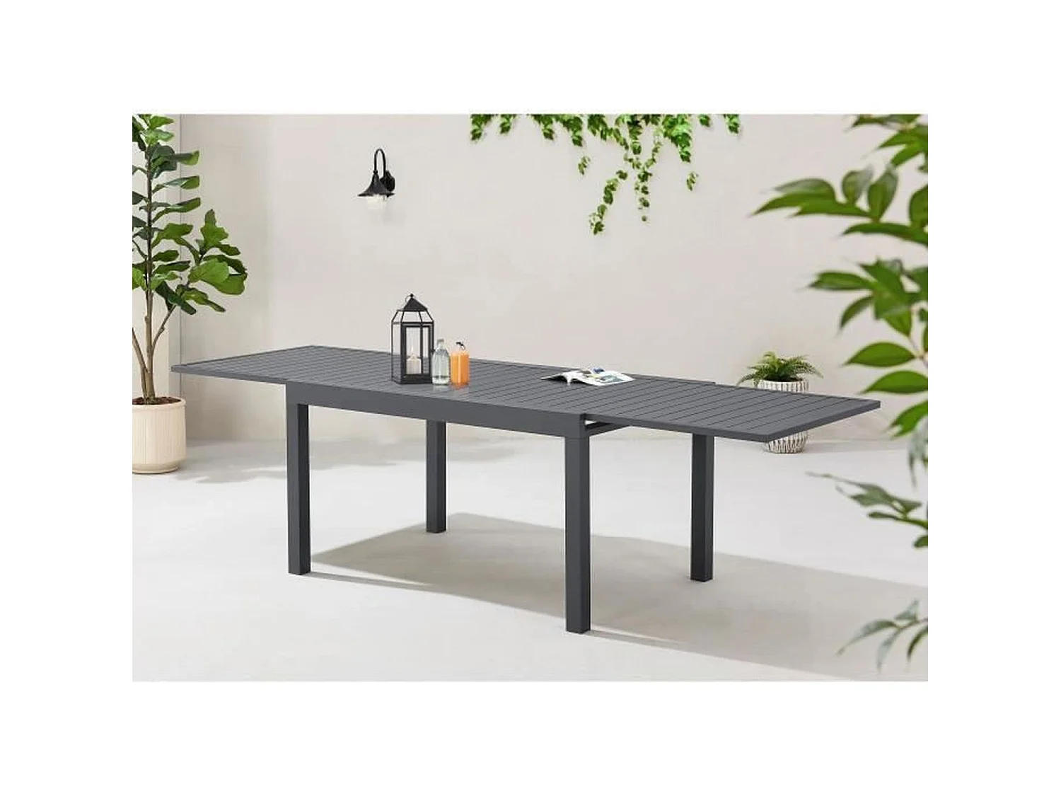 Mesa de jardín rectangular extensible para 6 a 8 personas - Estructura de aluminio - 135-270 x 90 x 75 cm - Gris oscuro
